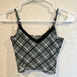 Hollister camisole adjustable strap XS green and black plaid